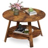 image:imageWLIVE Round Coffee Table 2Tier Wood Coffee Table with Storage Shelf Tapered Legs Circle Wood Small Center Table for Living Room Apartment Easy Assembly BlackRustic Brown