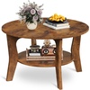 image:imageWLIVE Round Coffee Table 2Tier Wood Coffee Table with Storage Shelf Tapered Legs Circle Wood Small Center Table for Living Room Apartment Easy Assembly BlackRustic Brown
