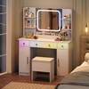 image:imageWLIVE White Makeup Vanity Set with Lighted Mirror amp LED Lights 3 Color Modes amp Dimmable Brightness Large Storage Vanity Desk with Chair Charging Station Bedroom Dresser Table for Women Girls