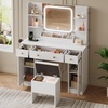 image:imageWLIVE White Makeup Vanity Set with Lighted Mirror amp LED Lights 3 Color Modes amp Dimmable Brightness Large Storage Vanity Desk with Chair Charging Station Bedroom Dresser Table for Women Girls