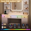 image:imageWLIVE White Makeup Vanity Set with Lighted Mirror amp LED Lights 3 Color Modes amp Dimmable Brightness Large Storage Vanity Desk with Chair Charging Station Bedroom Dresser Table for Women Girls