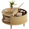 image:imageWLIVE Coffee Table 315 Round Coffee Tables with Storage and Sliding Cabinet Door Mid Century Modern Fluted Center Table for Living Room Small Space Walnut BrownNatural Oak