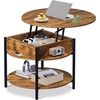 image:imageWLIVE Round Coffee Table 2Tier Wood Coffee Table with Storage Shelf Tapered Legs Circle Wood Small Center Table for Living Room Apartment Easy Assembly BlackRustic Brown