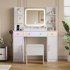 image:imageWLIVE White Makeup Vanity Set with Lighted Mirror amp LED Lights 3 Color Modes amp Dimmable Brightness Large Storage Vanity Desk with Chair Charging Station Bedroom Dresser Table for Women Girls