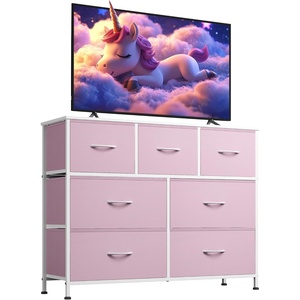image:imageWLIVE 7 Drawer Dresser TV Stand Entertainment Center Media Console Table with Wood Top for TV up to 45 inch Chest of Drawers for Bedroom Living Room Tiedye Print Pink Purple BlueApink