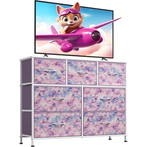 image:imageWLIVE 7 Drawer Dresser TV Stand Entertainment Center Media Console Table with Wood Top for TV up to 45 inch Chest of Drawers for Bedroom Living Room Tiedye Print Pink Purple BlueTiedye Purple Print