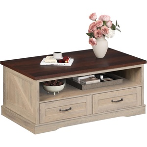 image:imageWLIVE Coffee Table for Living Room 43 Framhouse Coffee Table with 2 Storage Drawers Modern Center Table with Open Display Area Elegant Curved Base BlackGrey