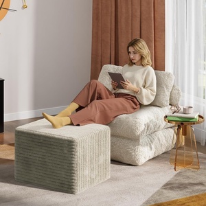 image:imageWLIVE Pouf Ottoman Foot Rest Square Bean Bag Ottoman Coffee Table for Living Room Greyish Beige