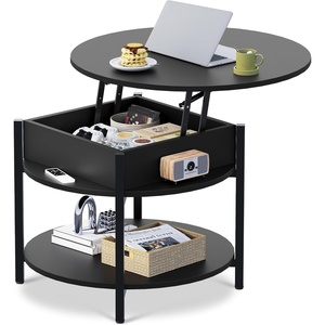 image:imageWLIVE Round Coffee Table 2Tier Wood Coffee Table with Storage Shelf Tapered Legs Circle Wood Small Center Table for Living Room Apartment Easy Assembly BlackBlack