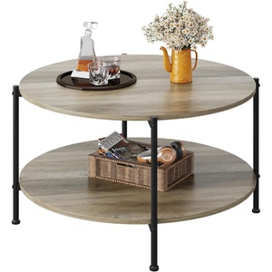 image:imageWLIVE Round Coffee Table 2Tier Wood Coffee Table with Storage Shelf Tapered Legs Circle Wood Small Center Table for Living Room Apartment Easy Assembly BlackGrey