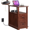 image:imageWLIVE End Table with Charging Station Narrow Side Table for Living Room Farmhouse Nightstand with Storage Small Wooden Cabinet with USB Ports and Outlets for Living Room and Bedroom CherryCherry