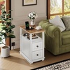 image:imageWLIVE End Table with Charging Station Narrow Side Table for Living Room Farmhouse Nightstand with Storage Small Wooden Cabinet with USB Ports and Outlets for Living Room and Bedroom CherryWhite