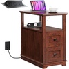 image:imageWLIVE End Table with Charging Station Narrow Side Table for Living Room Farmhouse Nightstand with Storage Small Wooden Cabinet with USB Ports and Outlets for Living Room and Bedroom CherryCherry