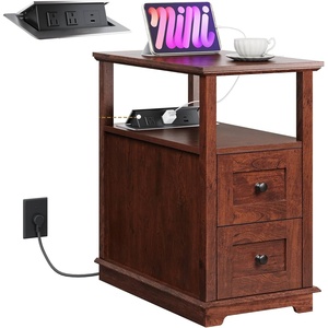 image:imageWLIVE End Table with Charging Station Narrow Side Table for Living Room Farmhouse Nightstand with Storage Small Wooden Cabinet with USB Ports and Outlets for Living Room and Bedroom CherryCherry