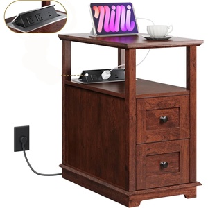 image:imageWLIVE End Table with Charging Station Narrow Side Table for Living Room Farmhouse Nightstand with Storage Small Wooden Cabinet with USB Ports and Outlets for Living Room and Bedroom CherryAntique Cherry