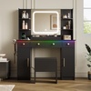 image:imageWLIVE Black Vanity Desk with LED Mirror amp Music Sync RGB Lights Makeup Vanity Table with Chair 3 Adjustable Light Modes Charging Station amp Large Storage Dressing Table for Women Girls Bedroom