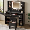 image:imageWLIVE Black Vanity Desk with LED Mirror amp Music Sync RGB Lights Makeup Vanity Table with Chair 3 Adjustable Light Modes Charging Station amp Large Storage Dressing Table for Women Girls Bedroom