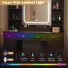 image:imageWLIVE Black Vanity Desk with LED Mirror amp Music Sync RGB Lights Makeup Vanity Table with Chair 3 Adjustable Light Modes Charging Station amp Large Storage Dressing Table for Women Girls Bedroom