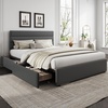 image:imageWLIVE King Size Upholstered Bed Frame with 4 Storage Drawers and Headboard Velvet Platform Bedframe Sturdy Metal amp Wooden Slats Support No Box Spring Needed Easy Assembly BlackDark Grey