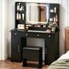 image:imageWLIVE Black Vanity Desk with LED Mirror amp Music Sync RGB Lights Makeup Vanity Table with Chair 3 Adjustable Light Modes Charging Station amp Large Storage Dressing Table for Women Girls Bedroom