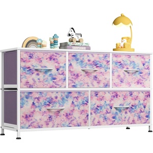 image:imageWLIVE Dresser for Bedroom with 5 Drawers Wide Chest of Drawers Fabric Dresser Storage Organizer Unit with Fabric Bins for Closet Living Room Hallway Tiedye Print Pink Purple BlueTiedye Purple Print