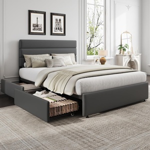 image:imageWLIVE King Size Upholstered Bed Frame with 4 Storage Drawers and Headboard Velvet Platform Bedframe Sturdy Metal amp Wooden Slats Support No Box Spring Needed Easy Assembly BlackDark Grey
