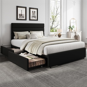 image:imageWLIVE King Size Upholstered Bed Frame with 4 Storage Drawers and Headboard Velvet Platform Bedframe Sturdy Metal amp Wooden Slats Support No Box Spring Needed Easy Assembly BlackBlack