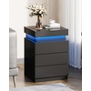 image:imageWLIVE Nightstand Set of 2 with Charging Station amp LED Lights Modern Night Stand with 3 Drawers and Sliding Top Bedside Table End Table with Hidden Space for Bedroom Living Room BlackBlack With 3 Drawers