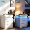 image:imageWLIVE Nightstand Set of 2 with Charging Station amp LED Lights Modern Night Stand with 3 Drawers and Sliding Top Bedside Table End Table with Hidden Space for Bedroom Living Room BlackWhite With 3 Drawers