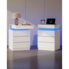 image:imageWLIVE Nightstand Set of 2 with Charging Station amp LED Lights Modern Night Stand with 3 Drawers and Sliding Top Bedside Table End Table with Hidden Space for Bedroom Living Room BlackWhite With 3 Drawers