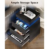 image:imageWLIVE Nightstand Set of 2 with Charging Station amp LED Lights Modern Night Stand with 3 Drawers and Sliding Top Bedside Table End Table with Hidden Space for Bedroom Living Room BlackBlack With 3 Drawers