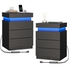 image:imageWLIVE Nightstand Set of 2 with Charging Station amp LED Lights Modern Night Stand with 3 Drawers and Sliding Top Bedside Table End Table with Hidden Space for Bedroom Living Room BlackBlack With 3 Drawers