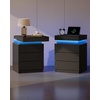 image:imageWLIVE Nightstand Set of 2 with Charging Station amp LED Lights Modern Night Stand with 3 Drawers and Sliding Top Bedside Table End Table with Hidden Space for Bedroom Living Room BlackBlack With 3 Drawers
