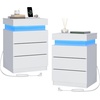 image:imageWLIVE Nightstand Set of 2 with Charging Station amp LED Lights Modern Night Stand with 3 Drawers and Sliding Top Bedside Table End Table with Hidden Space for Bedroom Living Room BlackWhite With 3 Drawers