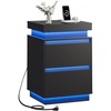image:imageWLIVE Nightstand Set of 2 with Charging Station amp LED Lights Modern Night Stand with 3 Drawers and Sliding Top Bedside Table End Table with Hidden Space for Bedroom Living Room BlackBlack With 2 Drawers