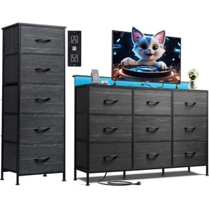 image:imageWLIVE 5 Drawer Dresser and 9 Drawer Dresser Set Dresser for Bedroom Closet Hallway Storage Dresser Organizer Unit Dressers amp Chests of Drawers with Fabric Bins Charcoal Black Wood Grain Print
