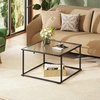 image:imageWLIVE Glass Coffee Table Small Modern Coffee Table for Living Room with Wave Textured Glass amp Metal Frame Square Center Table for Small Spaces Apartment Office 264 x 264in Dark BlackBlacksquarewave