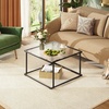image:imageWLIVE Glass Coffee Table Small Modern Coffee Table for Living Room with Wave Textured Glass amp Metal Frame Square Center Table for Small Spaces Apartment Office 264 x 264in Dark BlackBlacksquarewave