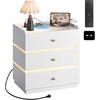 image:imageWLIVE LED Nightstand with Wireless Charging Station Motion Sensor LED Bedside Table 2 Drawers and 1 Open Storage Shelf Modern Night Stand for Bedroom amp Gaming Room BlackWhite