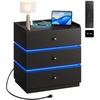 image:imageWLIVE LED Nightstand with Wireless Charging Station Motion Sensor LED Bedside Table 2 Drawers and 1 Open Storage Shelf Modern Night Stand for Bedroom amp Gaming Room BlackBlack