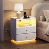 image:imageWLIVE LED Nightstand with Wireless Charging Station Motion Sensor LED Bedside Table 2 Drawers and 1 Open Storage Shelf Modern Night Stand for Bedroom amp Gaming Room BlackWhite
