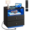 image:imageWLIVE LED Nightstand with Wireless Charging Station Motion Sensor LED Bedside Table 2 Drawers and 1 Open Storage Shelf Modern Night Stand for Bedroom amp Gaming Room BlackBlack