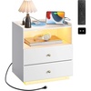 image:imageWLIVE LED Nightstand with Wireless Charging Station Motion Sensor LED Bedside Table 2 Drawers and 1 Open Storage Shelf Modern Night Stand for Bedroom amp Gaming Room BlackWhite