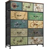 image:imageWLIVE Storage Organizer Unit with 11 Fabric Bins Storage Drawers Organizer with Steel Frame Tall Storage Tower Organizaton for Living Room Hallway Office Cream WhiteFloral Painted