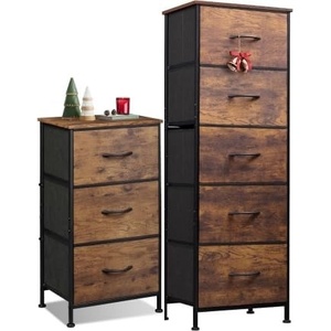 image:imageWLIVE 3 Drawer and 5 Drawer Dresser Set Dresser for Bedroom Closet Hallway Storage Organizer Unit Dressers amp Chests of Drawers with Fabric Bins Rustic Brown Wood Grain Print