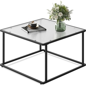 image:imageWLIVE Glass Coffee Table Small Modern Coffee Table for Living Room with Wave Textured Glass amp Metal Frame Square Center Table for Small Spaces Apartment Office 264 x 264in Dark BlackBlacksquarewave