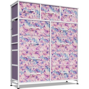 image:imageWLIVE Storage Organizer Unit with 11 Fabric Bins Storage Drawers Organizer with Steel Frame Tall Storage Tower Organizaton for Living Room Hallway Office Cream WhiteTiedye Purple Print