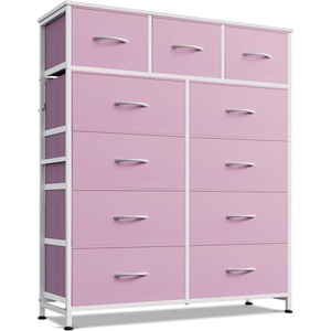 image:imageWLIVE Storage Organizer Unit with 11 Fabric Bins Storage Drawers Organizer with Steel Frame Tall Storage Tower Organizaton for Living Room Hallway Office Cream WhiteAPink