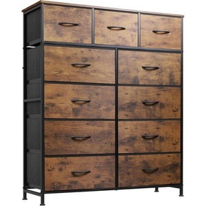 image:imageWLIVE Storage Organizer Unit with 11 Fabric Bins Storage Drawers Organizer with Steel Frame Tall Storage Tower Organizaton for Living Room Hallway Office Cream WhiteRustic Brown Wood Grain Print