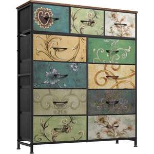 image:imageWLIVE Storage Organizer Unit with 11 Fabric Bins Storage Drawers Organizer with Steel Frame Tall Storage Tower Organizaton for Living Room Hallway Office Cream WhiteFloral Painted